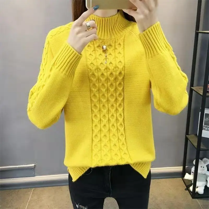 Fashion Stand Collar Knitted Solid Color Sweater Women\'s Clothing 2022 Autumn New Casual Pullovers All-match Korean Tops