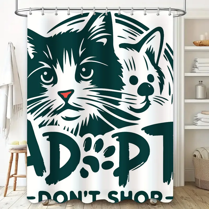 Animal-themed bathroom decor with adoption message perfect for cat lovers