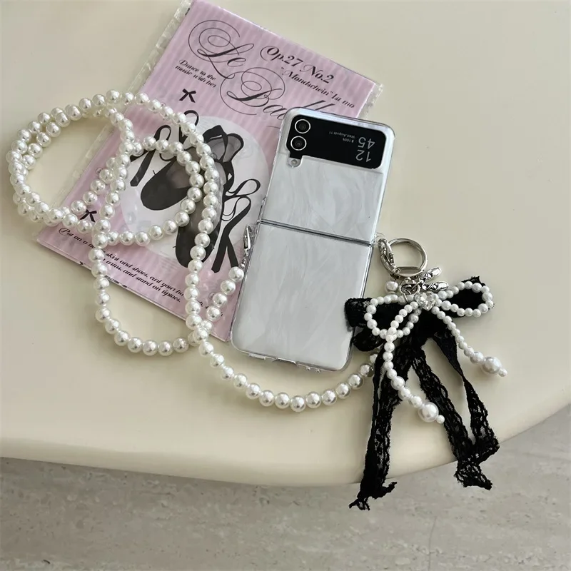 

Pearls Chain Phone Case for Samsung Galaxy Z Flip 6 5 4 3 Protective Back Cover for ZFlip4 ZFlip5 ZFlip6 Case Shell