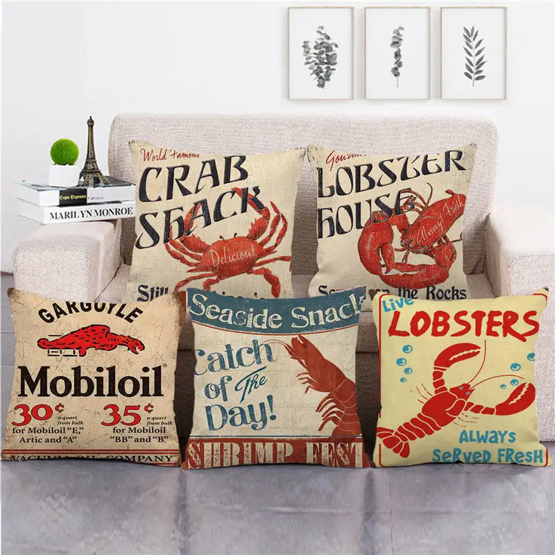 Cartoon Lobster and Crab Promotion Poster Digital printing short plush pillow covers for sofa office cushion cover home goods