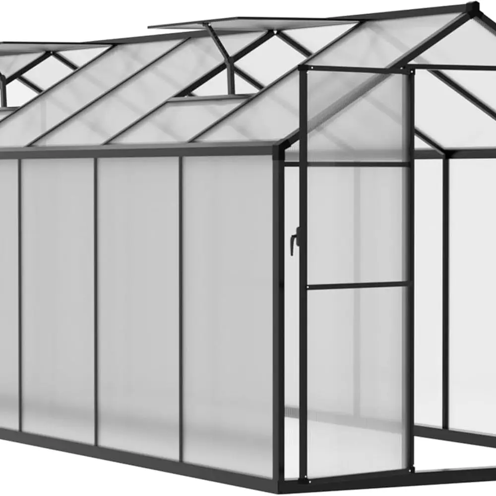 

Алюминиевый комплект для наружной теплицы, 6x12 футов, запираемая дверь, поликарбонат 4 мм, улучшенная структура заклепок, серый