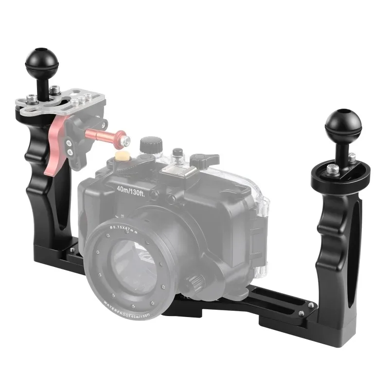 

Aluminum Alloy Dual-Hand Underwater Camera Rig Adjustable Stand for Mirrorless Cameras Waterproof Housing