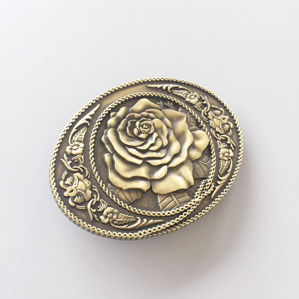 Antique Bronze Western Rose Flower Oval Belt Buckle also Stock in US Boucle de ceinture BUCKLE-3D059AB Free Shipping