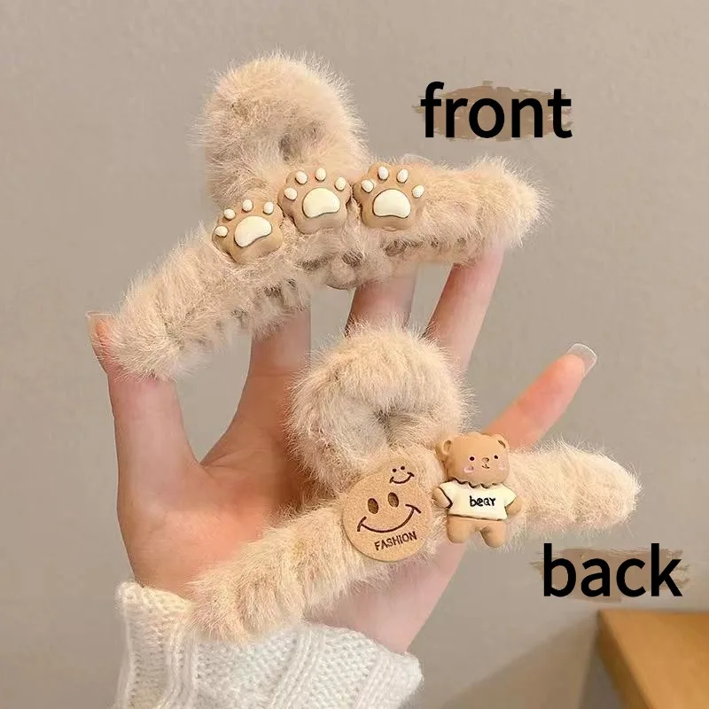 

"12cm Oversized Cute Korean Style Bear Design Plush Shark Hair Claw Clip - 10pcs Set, Perfect for Daily Commute, School & Giftin