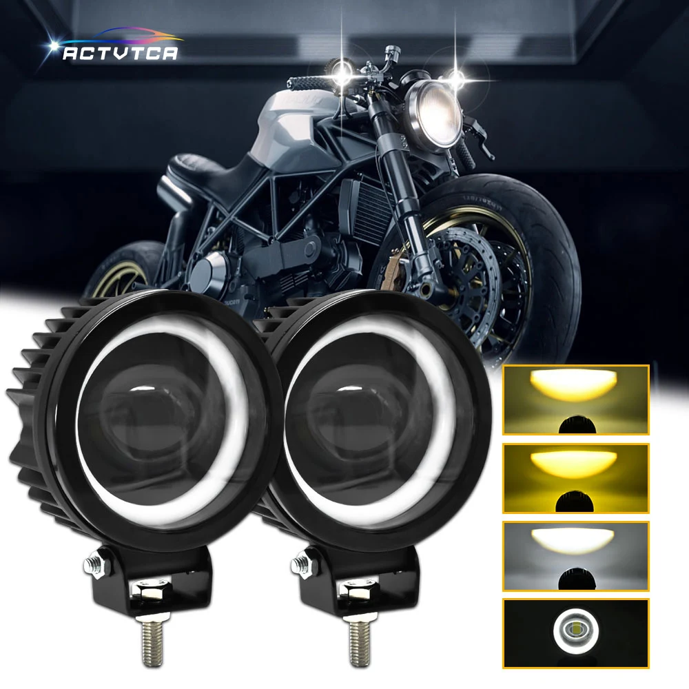 ACTVTCA 90W  motorcycle headlight DRL Angel Eyes12V 24V Fog Lamps Led Super Brighter 6000K  For Lighthouse before LED