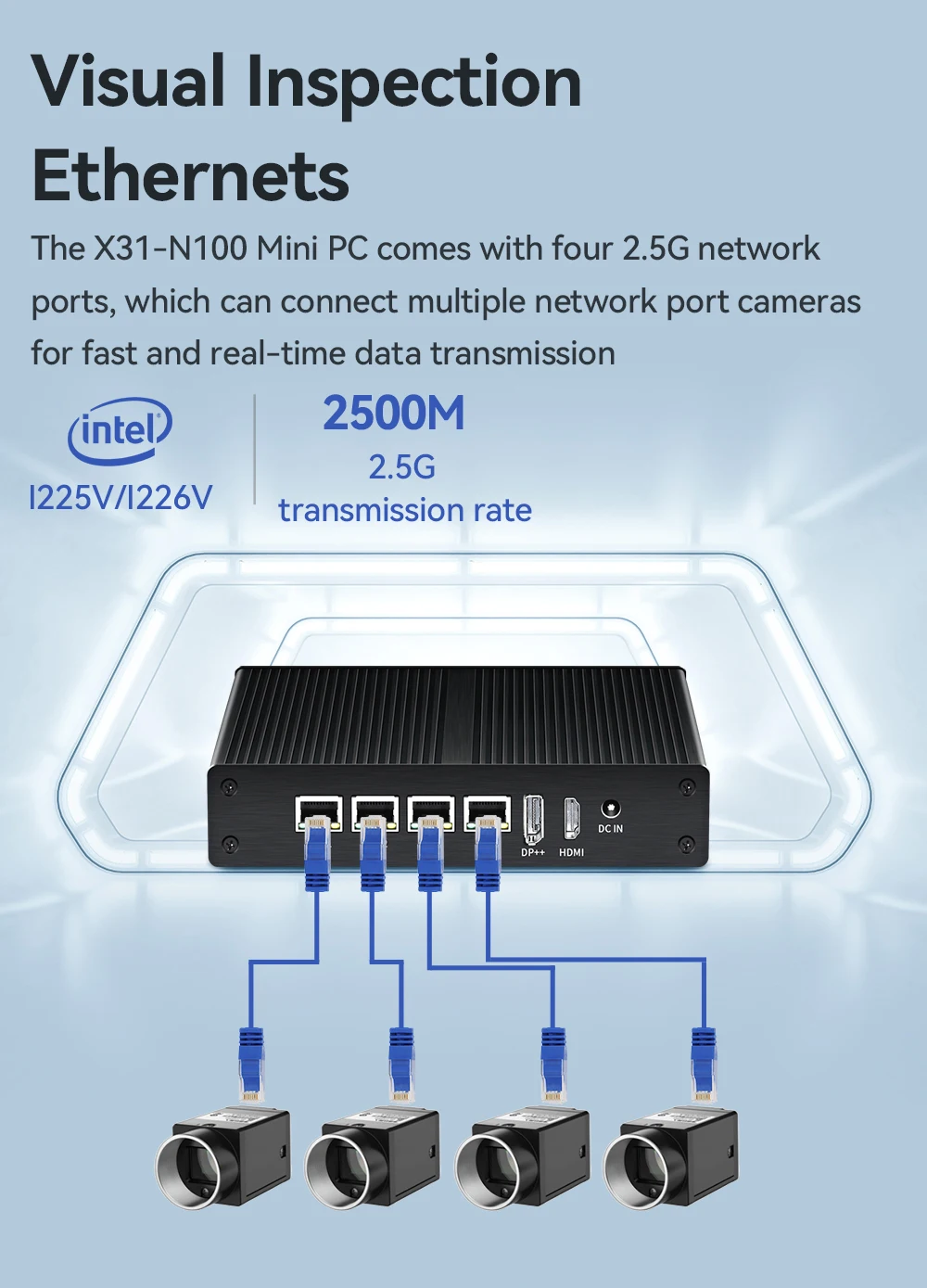 BEBEPC Mini PC Fanless Inter Processor N100 4Intel I225V/I226V 2.5G LAN Support Windows 10/11 PfSense Server Firewall Router