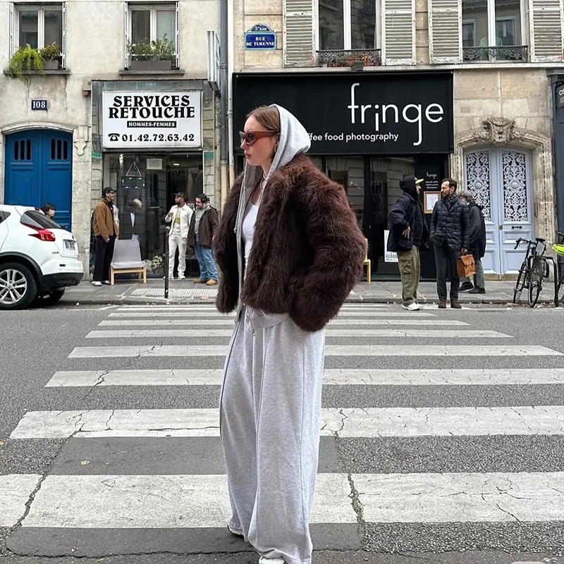 Lapel imitation fur jacket autumn and winter new lazy style casual thickened plush short street hipster top