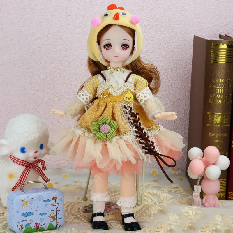 Neue 28cm Nette Anime Puppe mit Kleidung Zubehör 1/6 Bjd Cartoon Gesicht Prinzessin Puppe Kleid Up Spielzeug