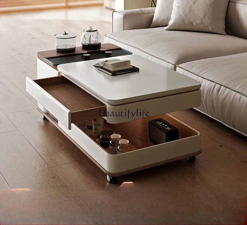 

Living room coffee table household tea modern simple kung fu light luxury movable rock slab multi-functional table