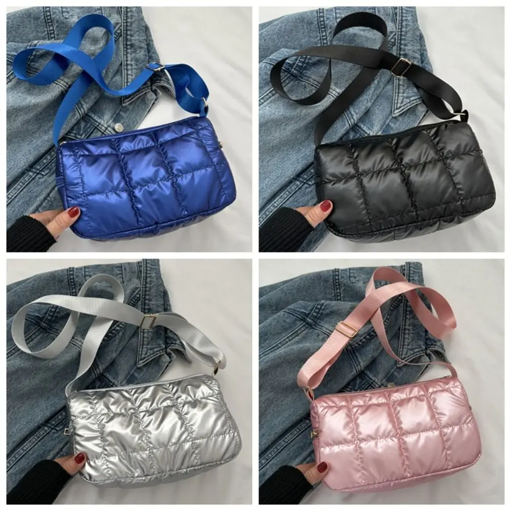 Lattice Space Cotton Crossbody Bag Oxford Pleated Quilted Shoulder Bag Korean Style Solid Color Padded Crossbody Bag Teenagers