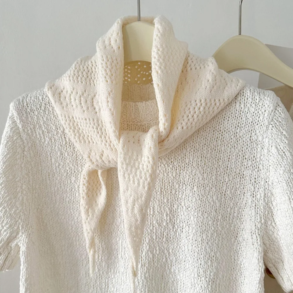 

Fashion Neck Protection Knitted Triangle Scarf Hollow Out Solid Color Warm Shawl Scarf Korean Style Women Headscarf Women
