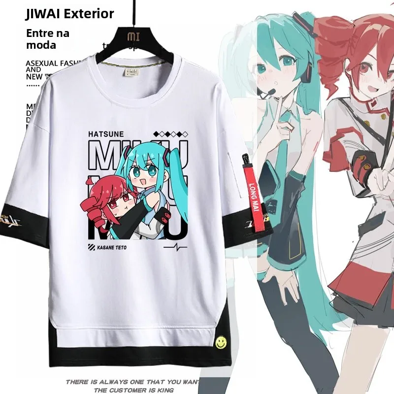 ルーズ半袖-tシャツユニセックスアニメ-vocaloid-teto-夏カジュアル綿通気性ラウンドネック若者ファッション-tシャツ
