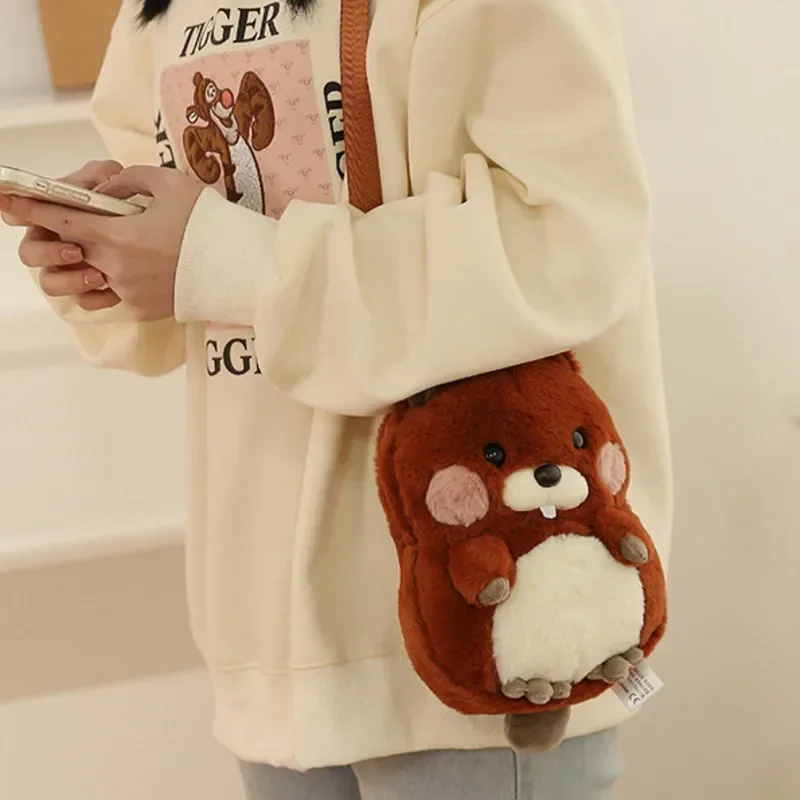 Mochila de Pelúcia Little Groundhog, Brinquedo Dolly Hamster, Bolsa Crossbody, Presente Infantil Bonito