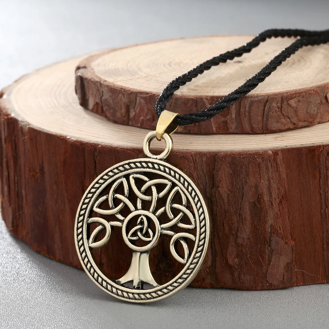 Retro Slavic Celtic Trinity Knot Tree of Life Bark Rope Necklace Men's Lucky World Tree Trendy Jewelry