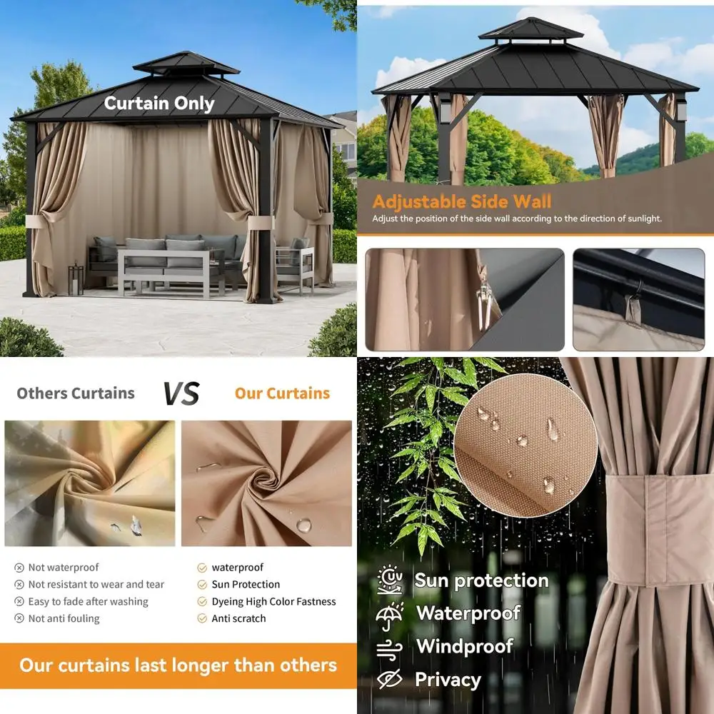 

10x10 Outdoor Gazebo Privacy Curtains Replacement, Universal 4-Panel Sidewalls, Zippered for Easy Installation and Enhanced Priv