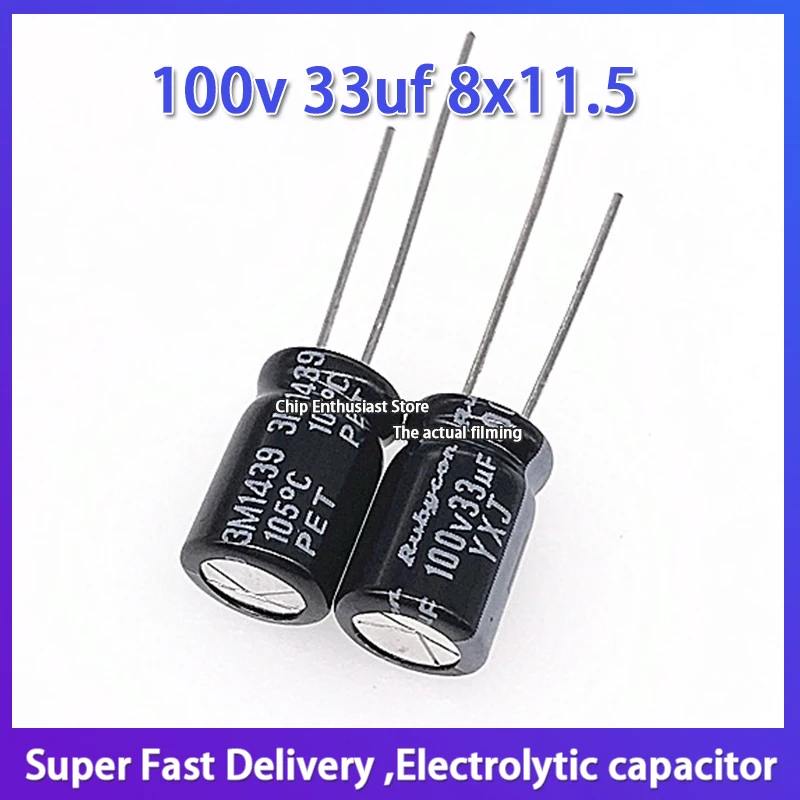 10pcs Rubycon imported electrolytic capacitor 100v 33uf 8x11.5 Ruby YXJ high frequency and long life