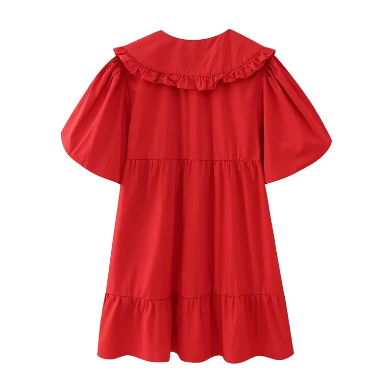 KEYANKETIAN 2024 New Launch Women's Bright Diamond Bows Embellished Dress Sweet Tiered Doll collar Loose Red Short Mini Dress