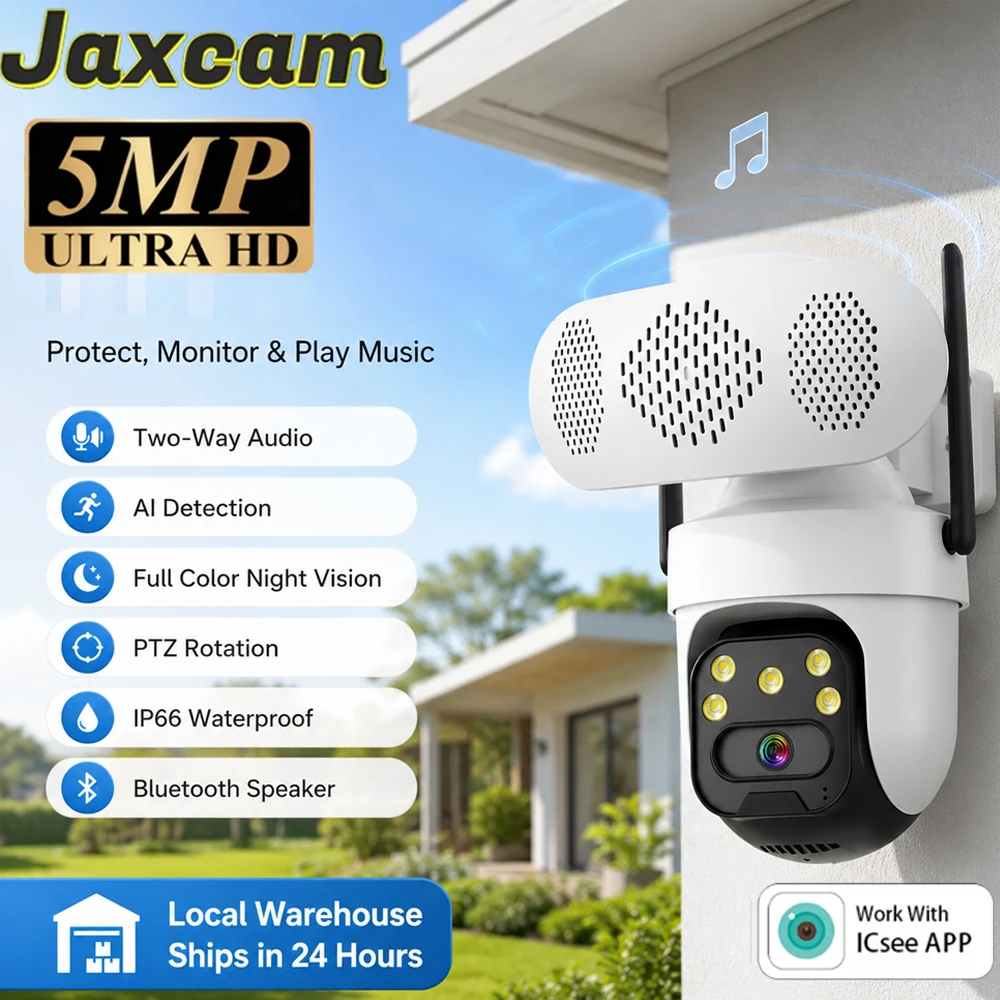 ICSee APP 5MP HD Loudspeaker Outdoor PTZ IP Security Camera Smart Human Auto Tracking Two-Way Audio Full Color Night Vision CCTV