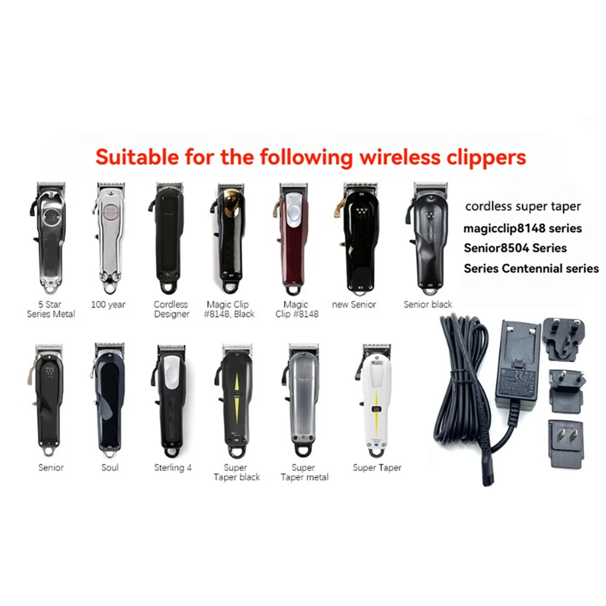 Abkb cortador de cabelo adaptador cabo alimentação para 8148 /8504 /8591 /8509 /2241 /2240 /8171 barbeador aparador carregador plugue da ue