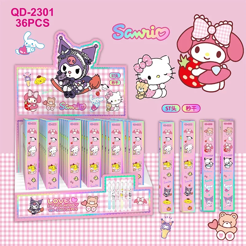 18/36pcs Sanrio Family Gel Pen Press Pens Kawaii Stationery Student Learn Tool 0.5 Black School Office Supply Gift Wholesale