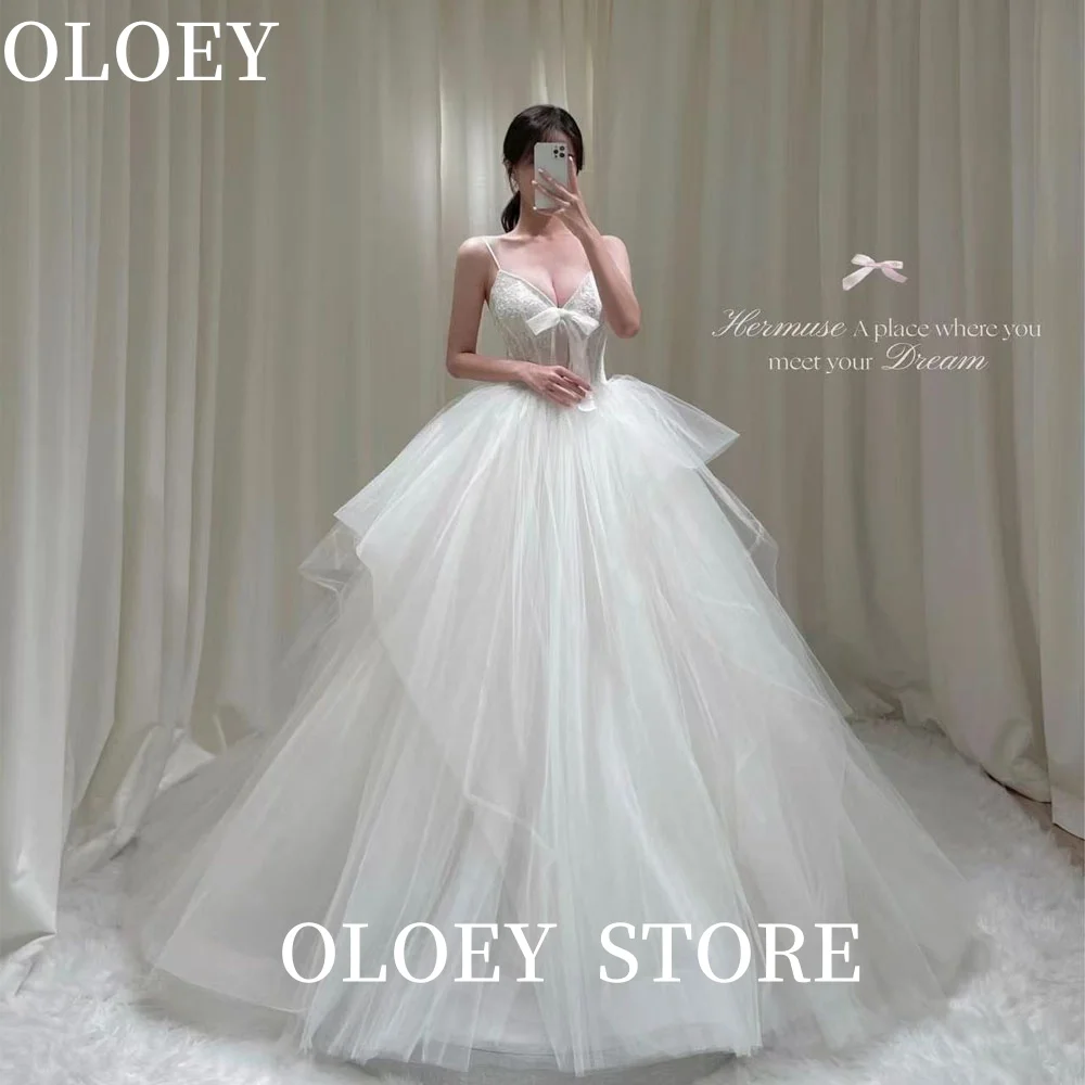 

OLOEY Luxury Soft Tulle Ball Gowns Wedding Dresses Korea Photo shoot Church Princess Bridal Gowns Corset Back Customized