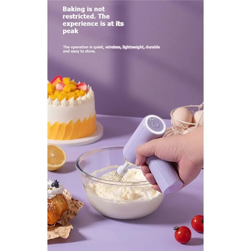 ABUN Wireless Electric Egg Beater Handheld Food Mixer 3 Speed USB Rechargeable for Baking Cake Cream Kitchen Tool