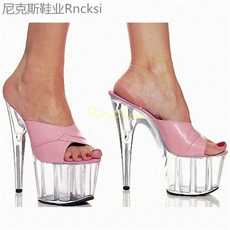 15cm Fish mouth slippers women's leaky toe high-heeled slippers women's shoes fashion wear summer new stiletto temperament.