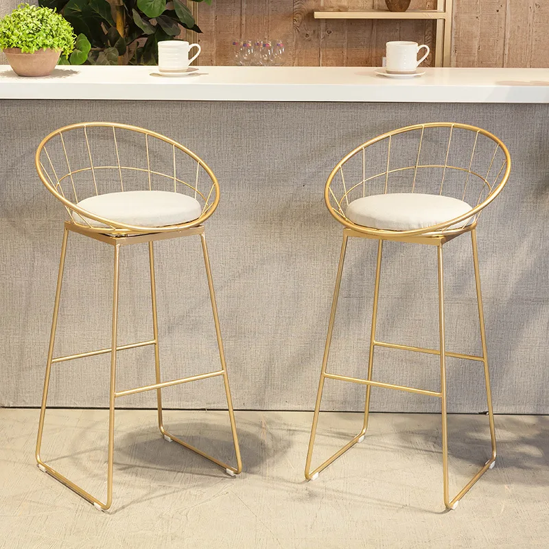 

Nordic bar simple wrought iron gold Internet celebrity high stool hollow backrest casual home dining bar