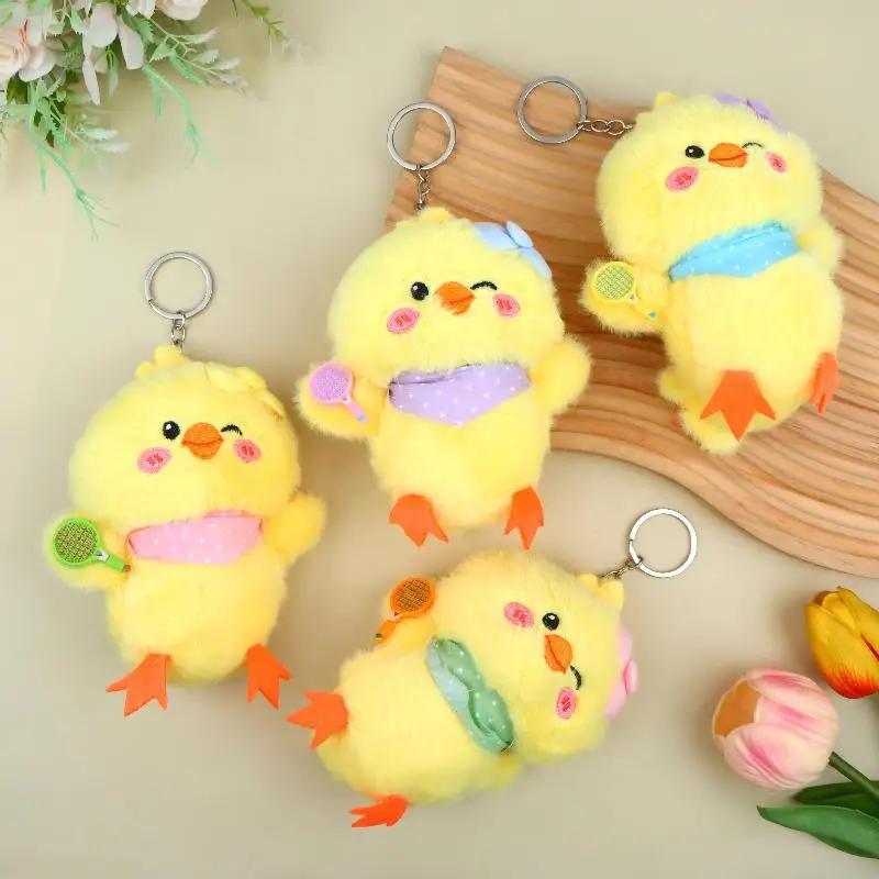 Kawaii Fluffy Yellow Duck Plush Keychain Mini Animal Doll Key Ring Bag Pendant Holiday Gift for Family and Friends