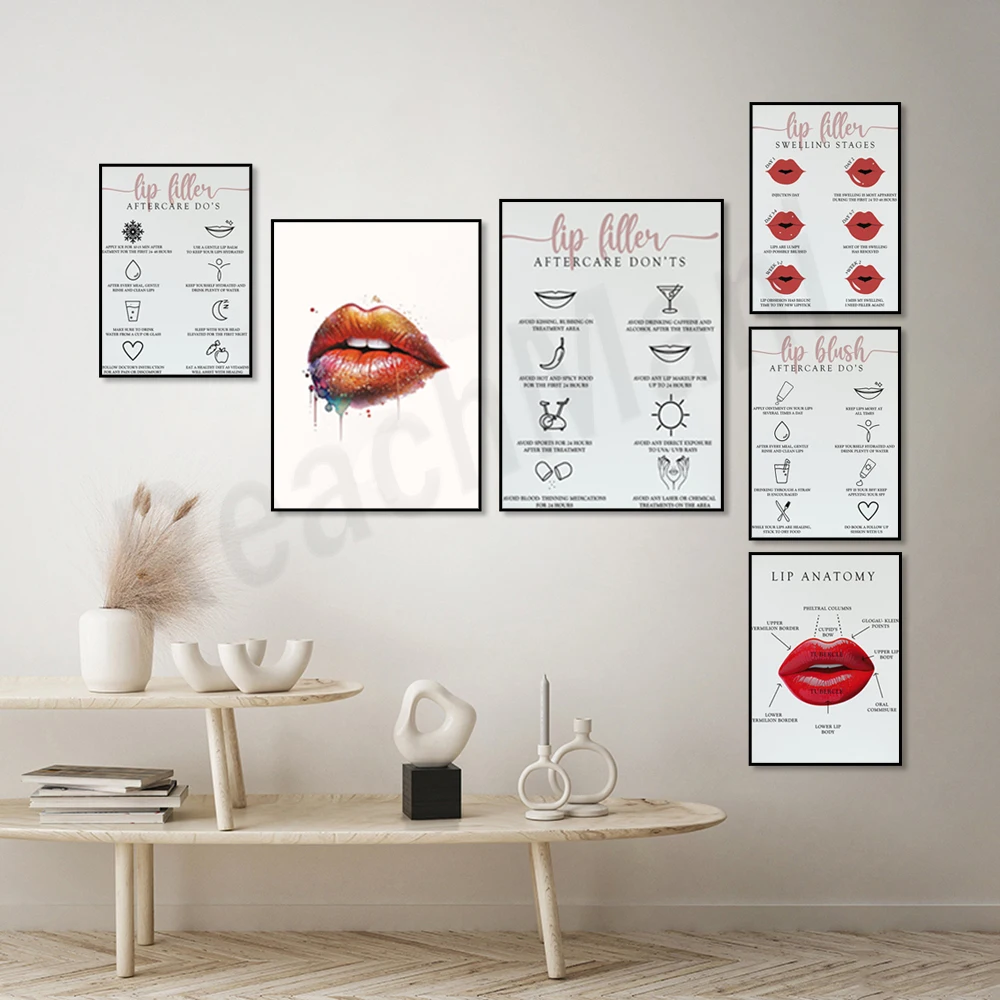 Lip anatomy, lip filler aftercare, lip syringe, lip enhancement, lips, beauty salon wall decoration, permanent makeup poster,