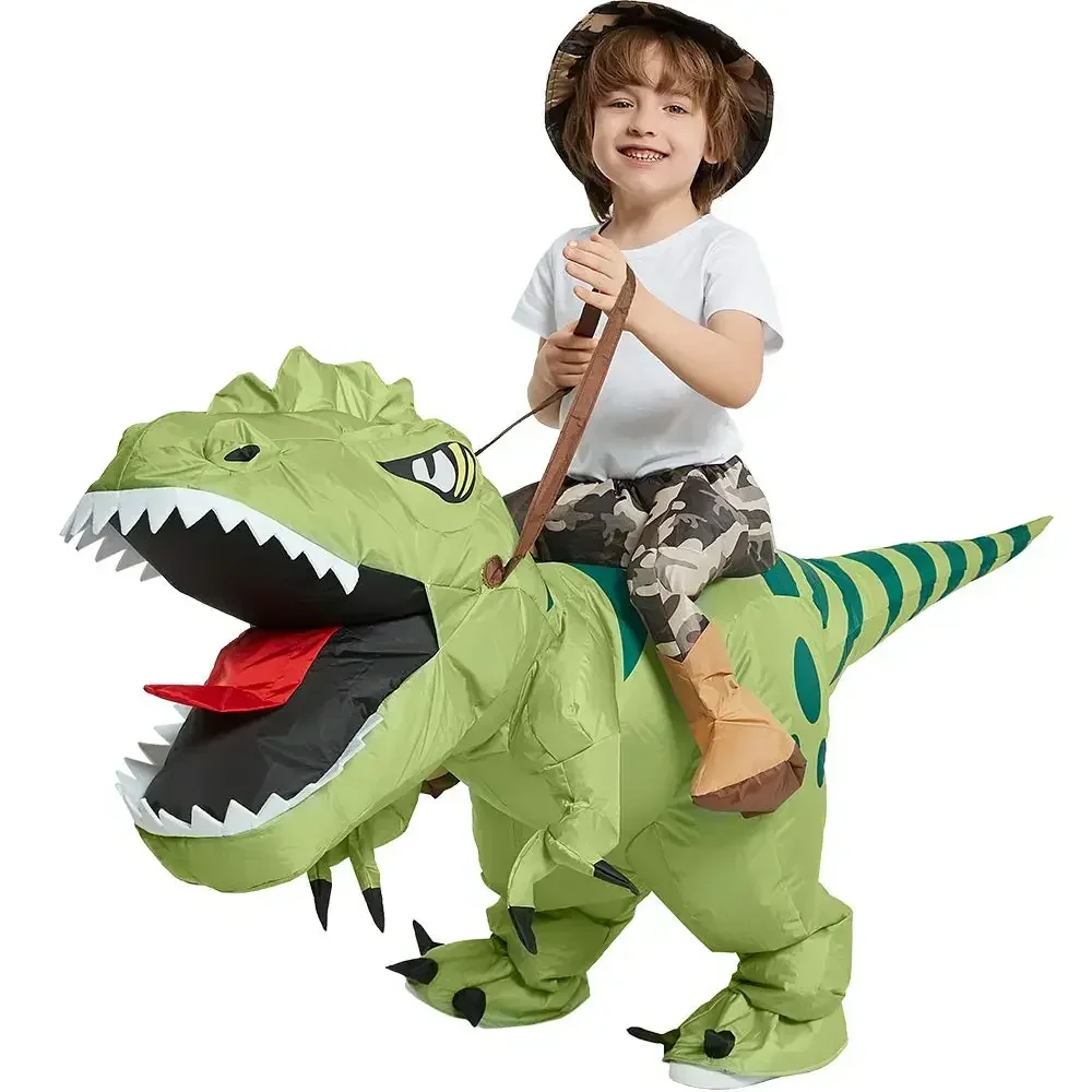 New Hot Sale Funny Child Adult Inflatable Riding Green Dinosaur Cosplay Costume Kids Fancy Dress Halloween Holiday Theme Party