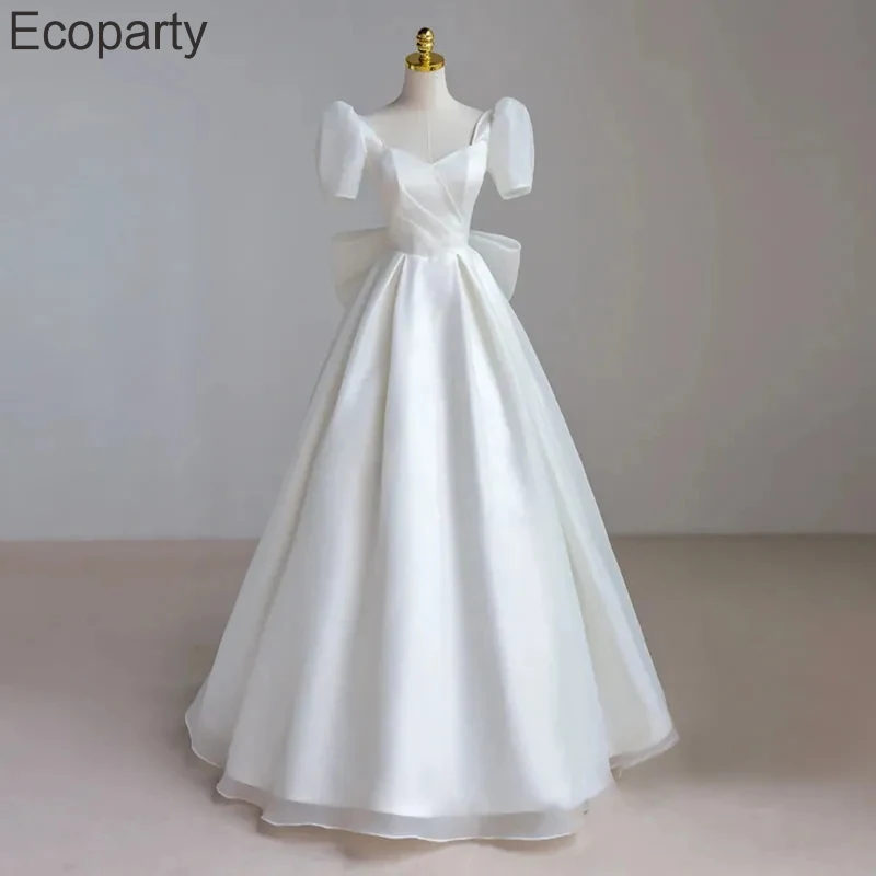 New Women Summer Elegant Wedding Bride Dress Korean Fashion White Simple Big Bow Bandage A-Line Party Dress Female Vestidos