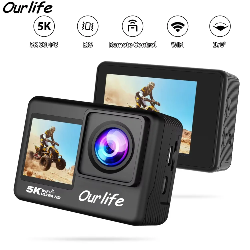 

Ourlife 5K Action Camera 4K60FPS 2.0 Inch Touch Screen WiFi 170° Wide Angle 30M Waterproof Helmet Video Recording Sports Cameras