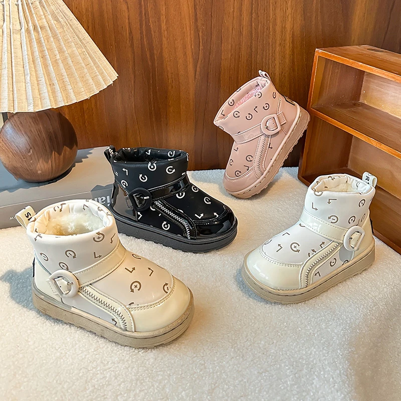 

2025 New Kids Fashion Snow Boots Girls Warm PU Leather Waterproof Boots Non-slip Outdoor Shoes Children Casual Boots