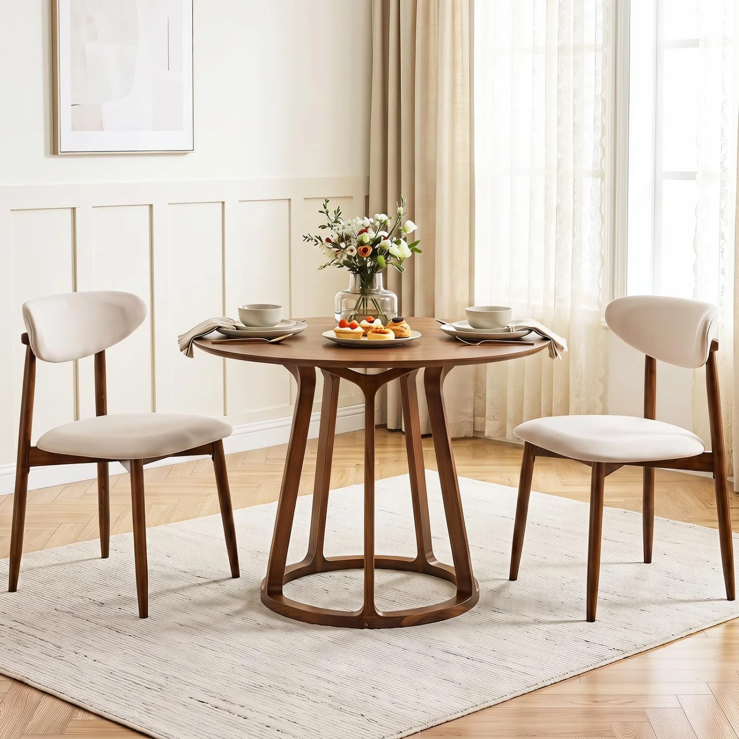 Wooden Dining Chairs Set of 2, Modern Upholstered Kitchen Chairs | Solid Rubber Wood Frame, Farmhouse Dining Room