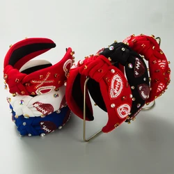 Cross Border Popular High-quality Hair Hoop, Handmade Sewn Rugby Headband With Rhinestone Pearl Hair Accessory For Women