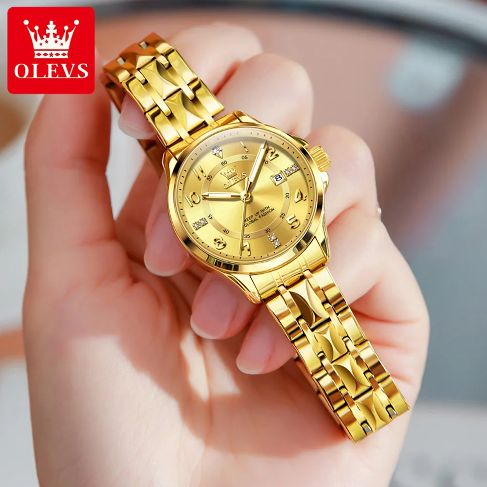 OLEVS 2910 Womens Watch Quartz Wristwatch Arabic Numerals Waterproof Luminous Date Ladies Watch Bracelet Set Gifts Original