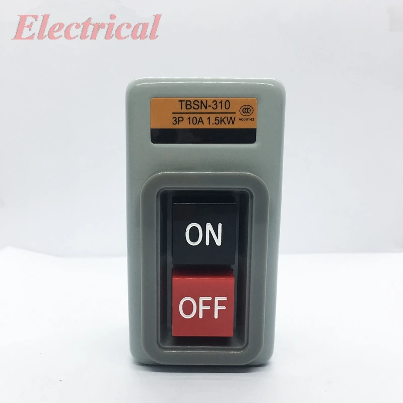 1pc Machinery Power Push Button Switch ON/OFF Loaded  3P 10A 1.5KW / 15A 2.2KW / 30A 3.7KW Gray Metal Case Locking