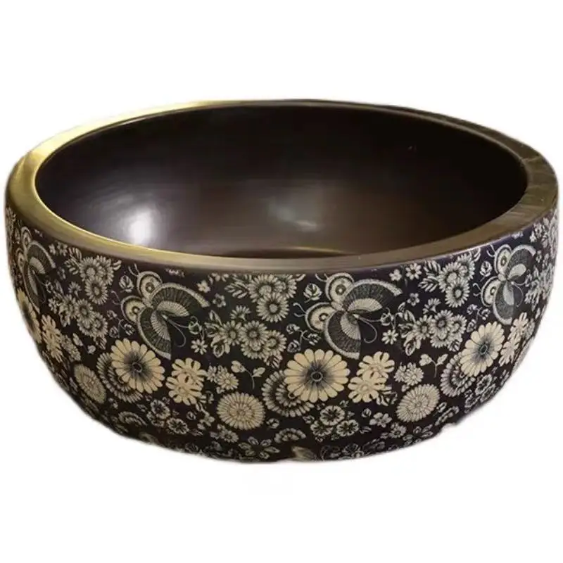 On-stage Basin Ceramic Washbasin Round Single Basin Retro European Art Wash Household Bathroom Wash