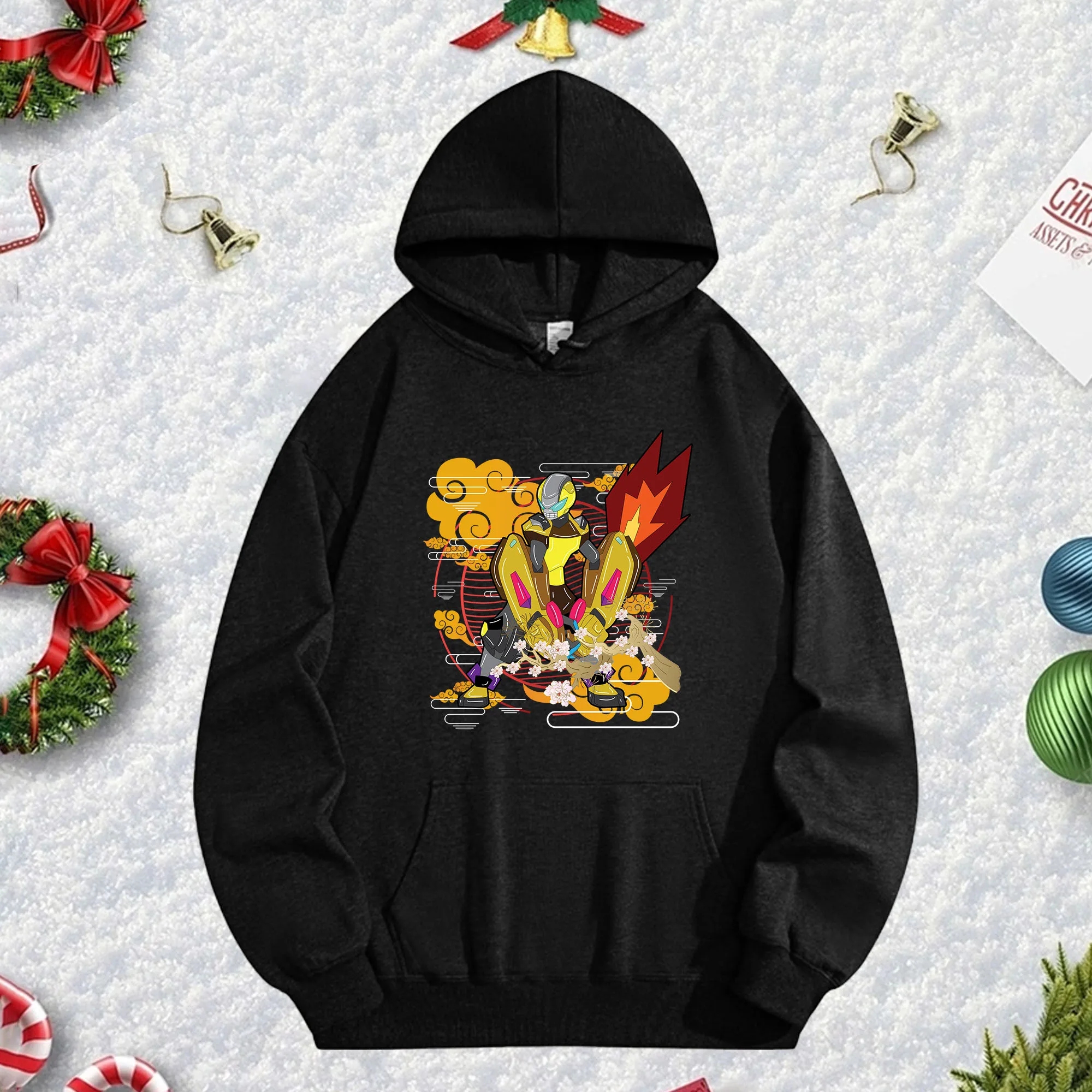 

Черная толстовка унисекс Combat Mecha 270G, зимний пуловер из мягкого флиса на Рождество и новогодний праздничный стиль