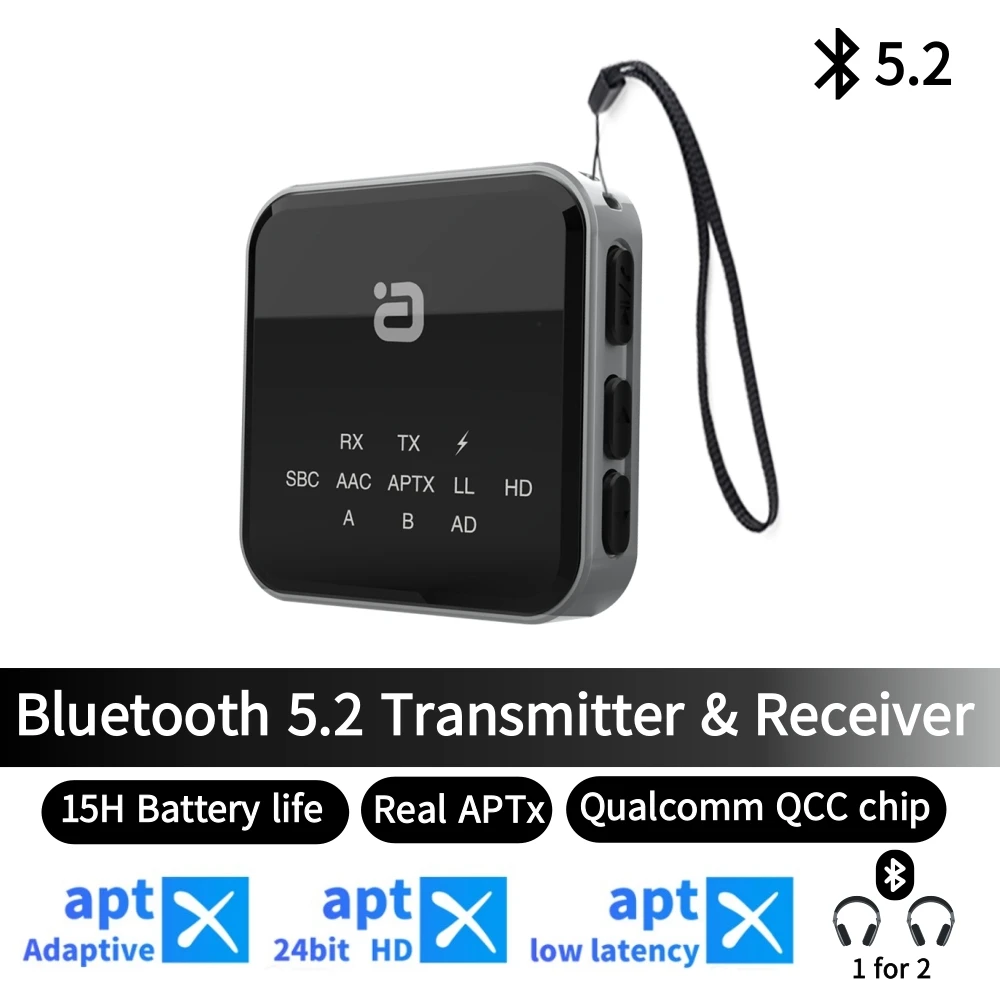 

HIFI Bluetooth 5.2 Audio Transmitter Receiver 2 In 1 aptX Adaptive /HD/LL 3.5mm AUX RCA USB Dongle Wireless Call For Car TV PC