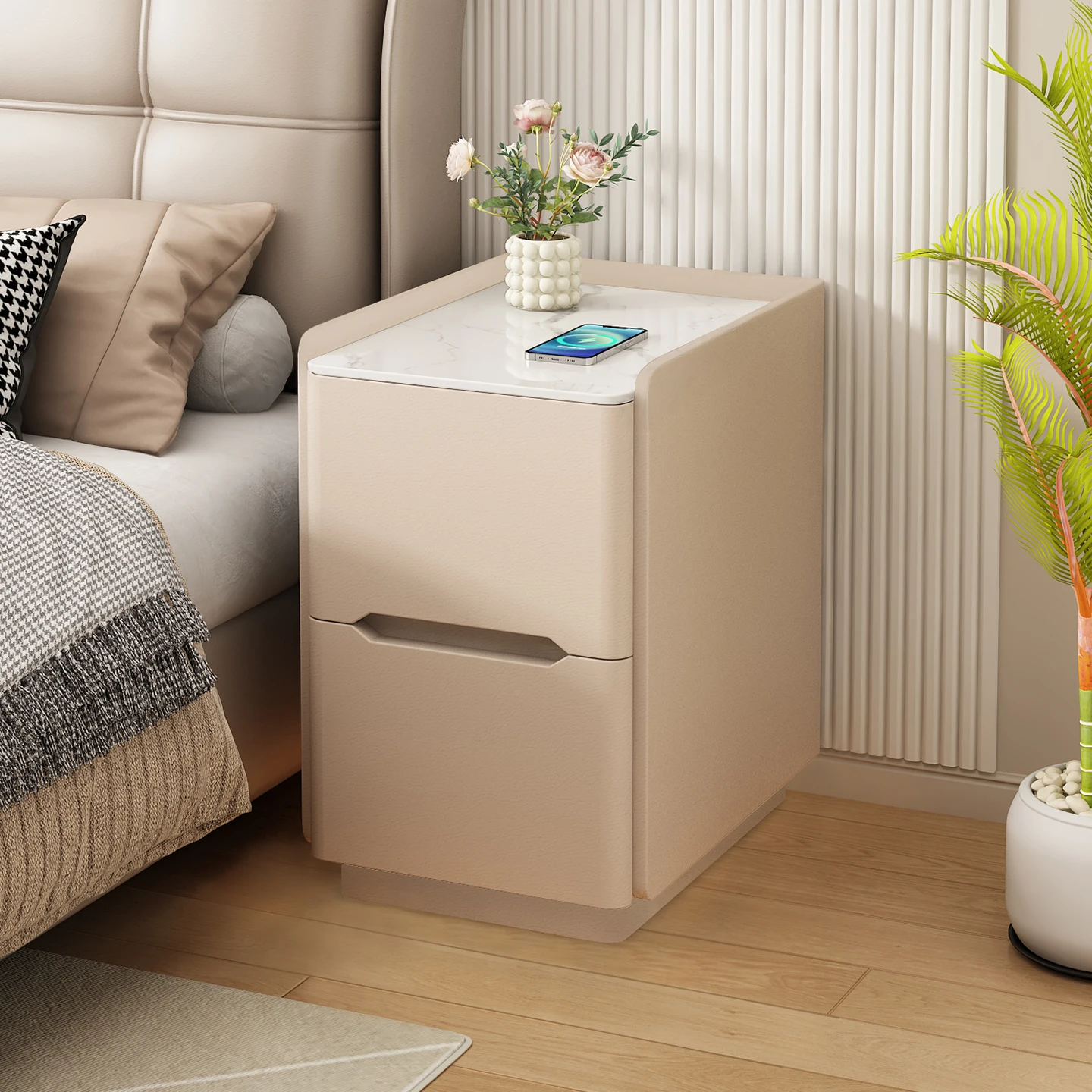 Super narrow bedside table Solid wood Extremely narrow bedside table Leather bedroom small cabinet