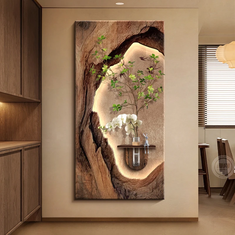 Medieval style entrance decorative painting retro high-end corridor aisle hanging painting hydroponic green plants three-dimensi