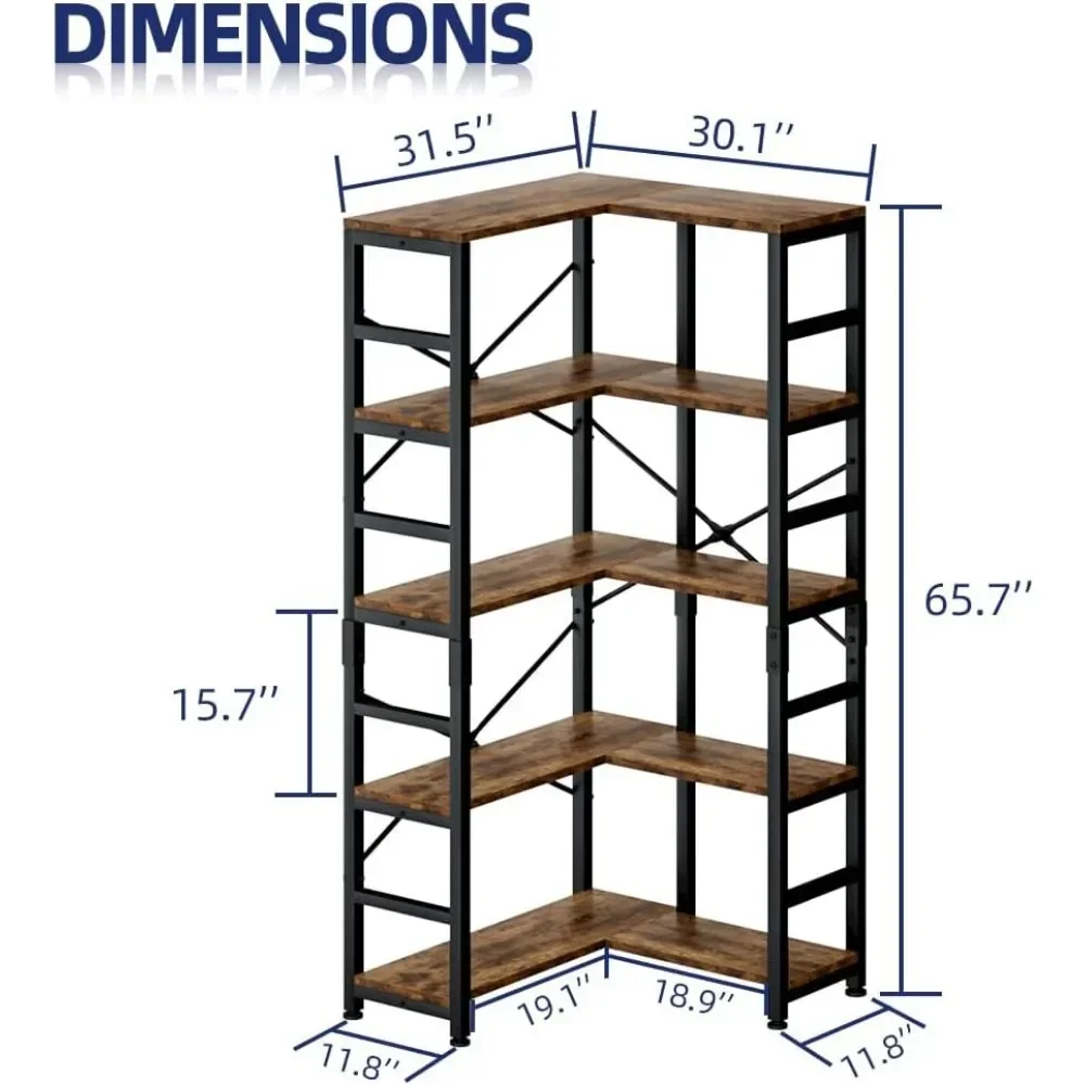 5 Tier Corner Bookshelf, Modern Corner Bookcase, Large Open Shelf Bookcase, Tall Bookshelves Storage Display Rack