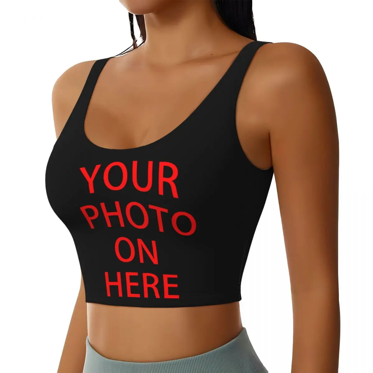 Custom Your Design Family Pets Custom DIY Logo Sports Bra Customized Photo Print High Impact Gym Workout Yoga Crop Tank Tops