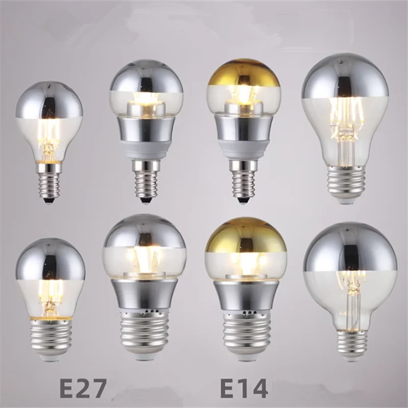 Bombillas de filamento LED Edison 4W E27 E14 Bombilla sumergida en plata Bombillas semiplegadas en oro