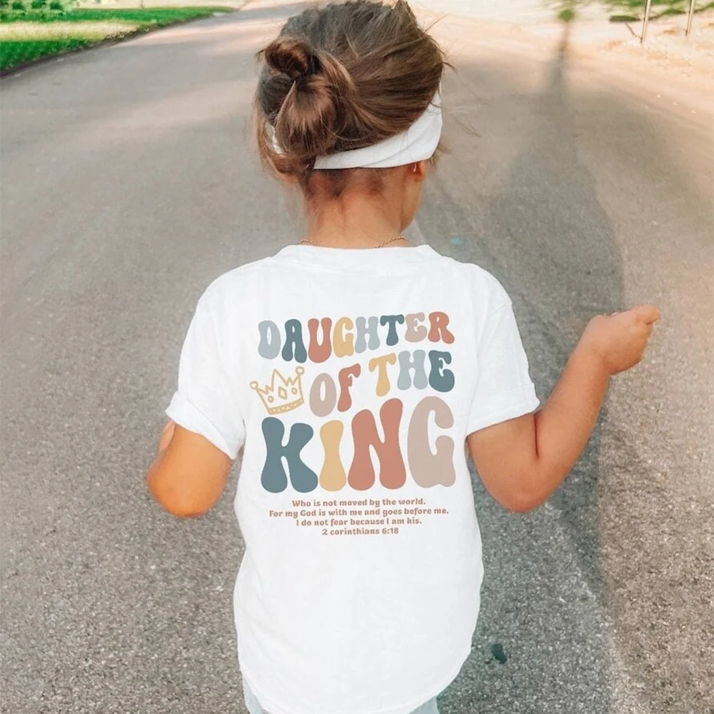 

Daughter of The King Printed Kids Shirt Girls Summer T-Shirt Child Short Sleeve Tops Toddler Tshirt Fashion Girls Retro Clothes