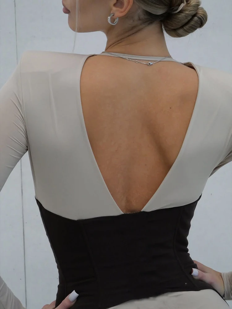 Articat Elegant Long Sleeve Patchwork Bodycon Party Club Evening Dress Women Sexy Deep V Slim Formal Dress Wedding Dress 2026