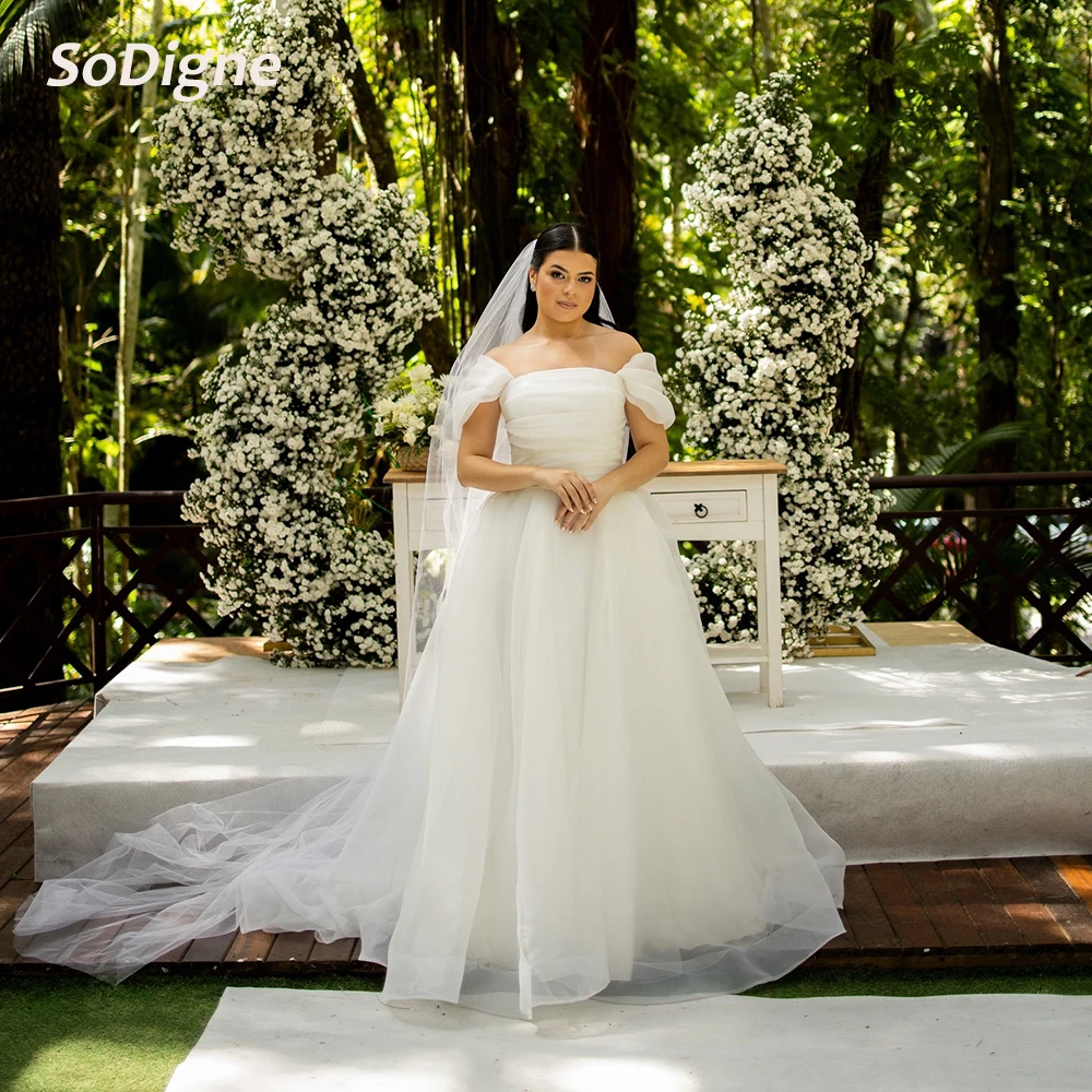 

SoDigne A-line Organza Wedding Dresses Off Shoulder Sleeveless Bridal Dress Boho Bride Gown vestidos de novia Customized
