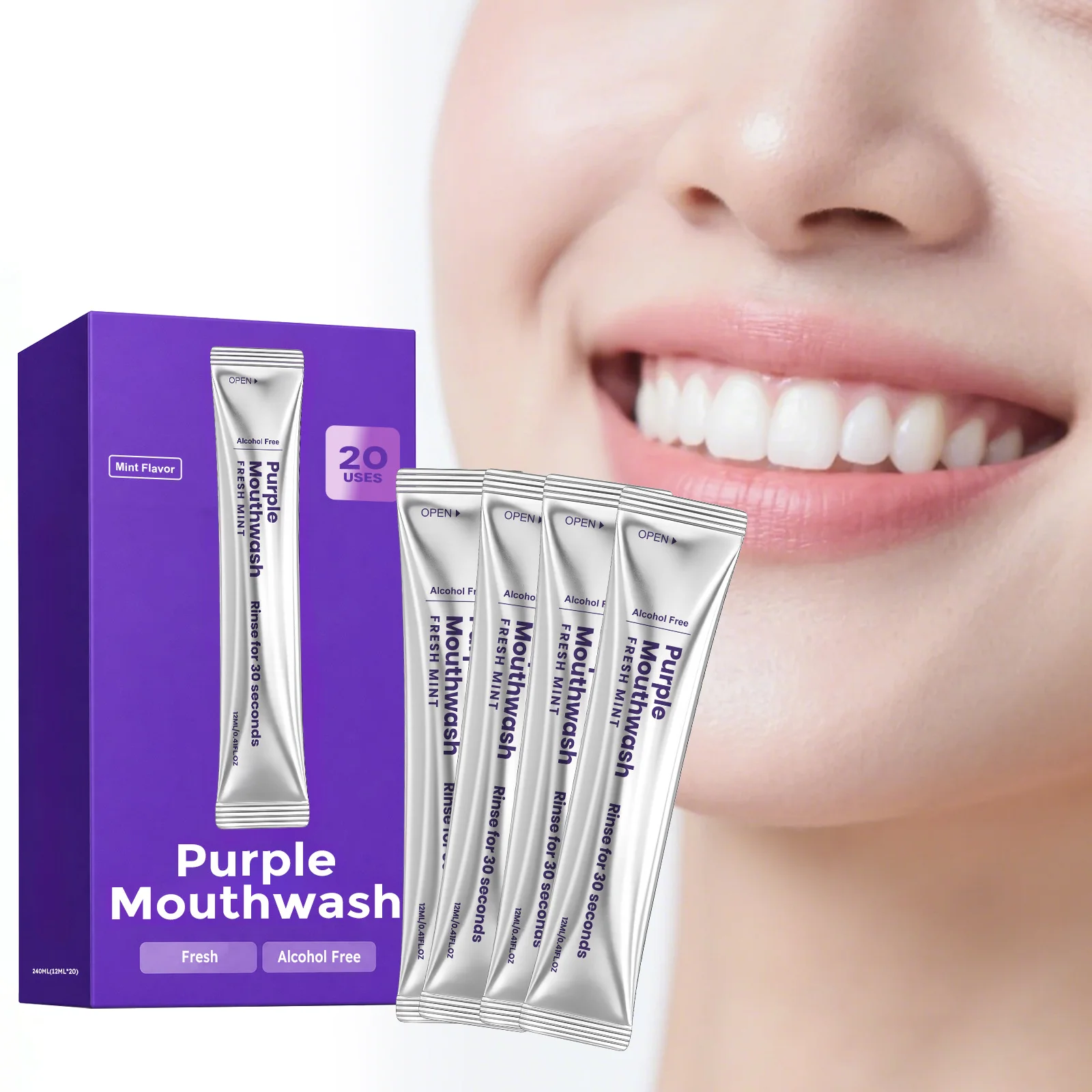 Purple Teeth Whitening Mouthwash Deep Cleansing Oral Reduce Teeth Stains Plaque Remove Mouth Odor Refreshing Breath Mouthwash